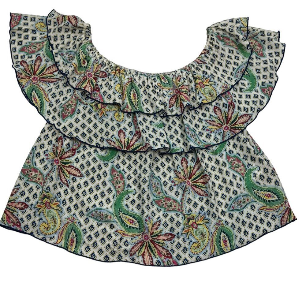 Zara Floral & Paisley Boho Ruffle Lightweight Off The Shoulder Top Women's SZ XS